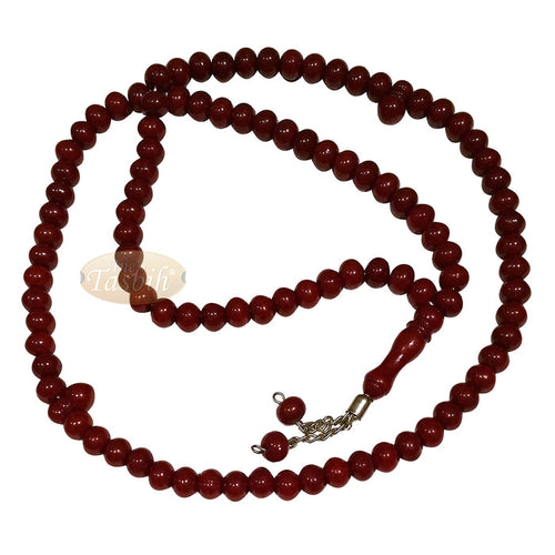 Maroon Med-Size 7x8 mm-Bead Monomer Islamic Prayer Bead Tasbih 2-Chain
