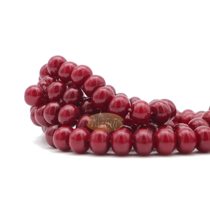 Maroon Med-Size 7x8 mm-Bead Monomer Islamic Prayer Bead Tasbih 2-Chain