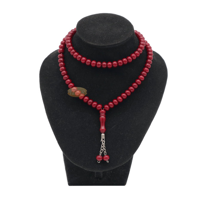 Maroon Med-Size 7x8 mm-Bead Monomer Islamic Prayer Bead Tasbih 2-Chain