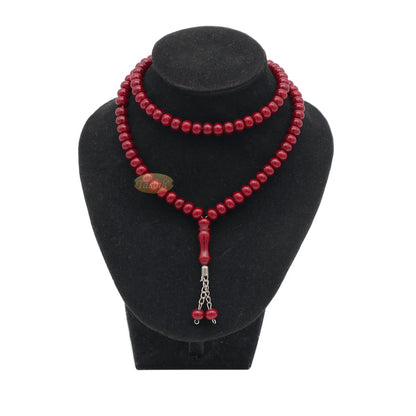Maroon Med-Size 7x8 mm-Bead Monomer Islamic Prayer Bead Tasbih 2-Chain