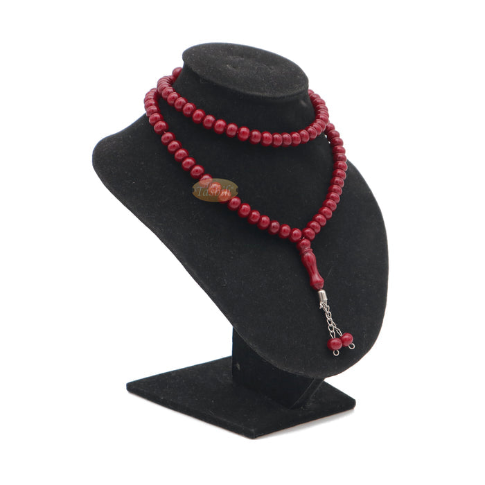 Maroon Med-Size 7x8 mm-Bead Monomer Islamic Prayer Bead Tasbih 2-Chain