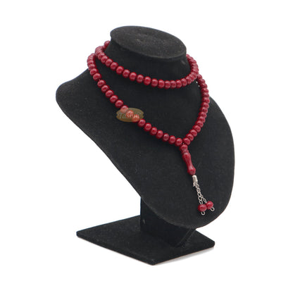 Maroon Med-Size 7x8 mm-Bead Monomer Islamic Prayer Bead Tasbih 2-Chain