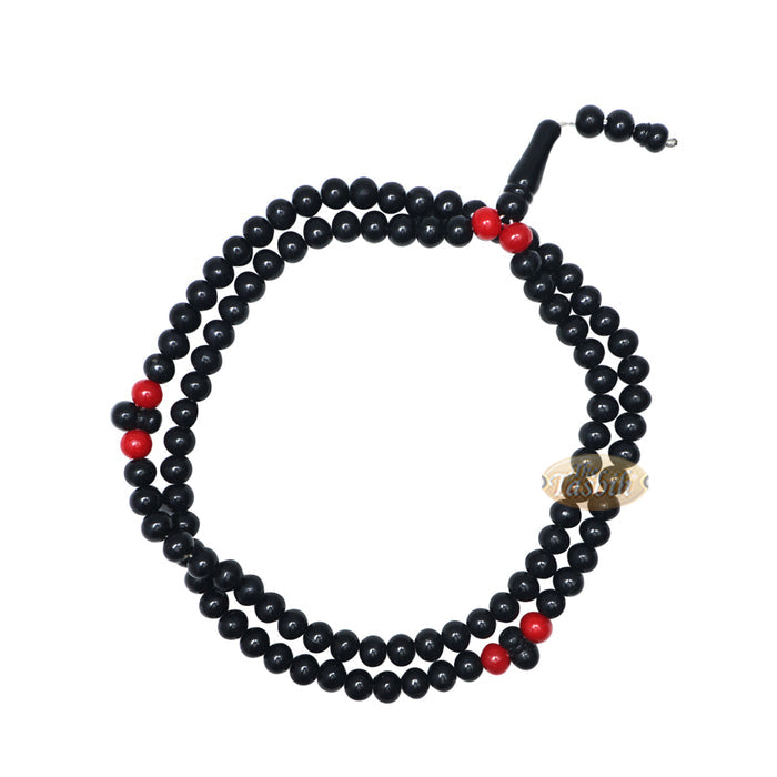Med-Size Black Plastic Sufi Tasbih 6x8 mm Beads with Red Accent Beads