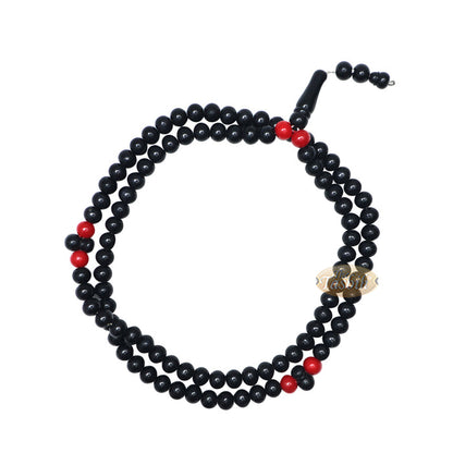 Med-Size Black Plastic Sufi Tasbih 6x8 mm Beads with Red Accent Beads