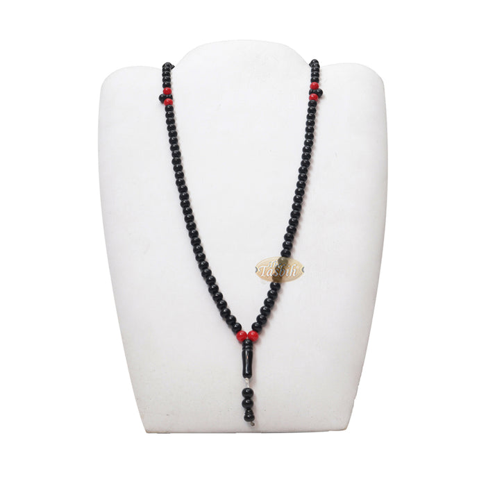 Med-Size Black Plastic Sufi Tasbih 6x8 mm Beads with Red Accent Beads