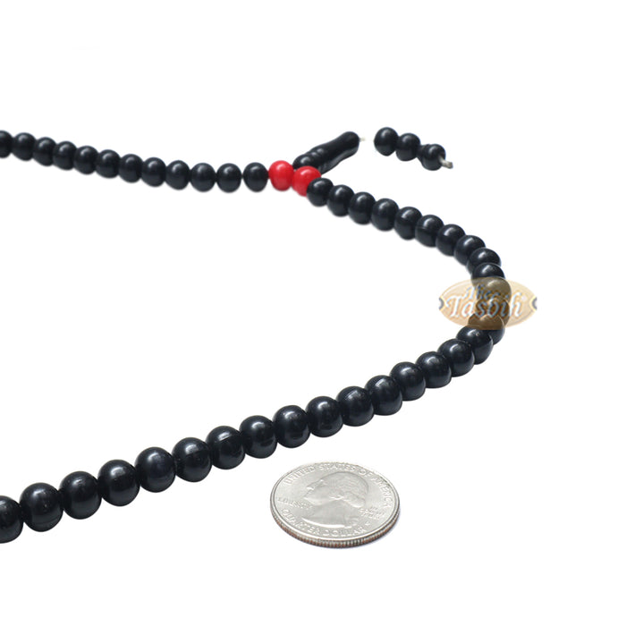 Med-Size Black Plastic Sufi Tasbih 6x8 mm Beads with Red Accent Beads
