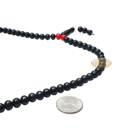 Med-Size Black Plastic Sufi Tasbih 6x8 mm Beads with Red Accent Beads