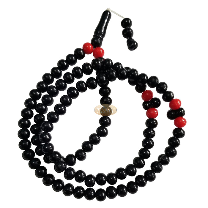 Med-Size Black Plastic Sufi Tasbih 6x8 mm Beads with Red Accent Beads
