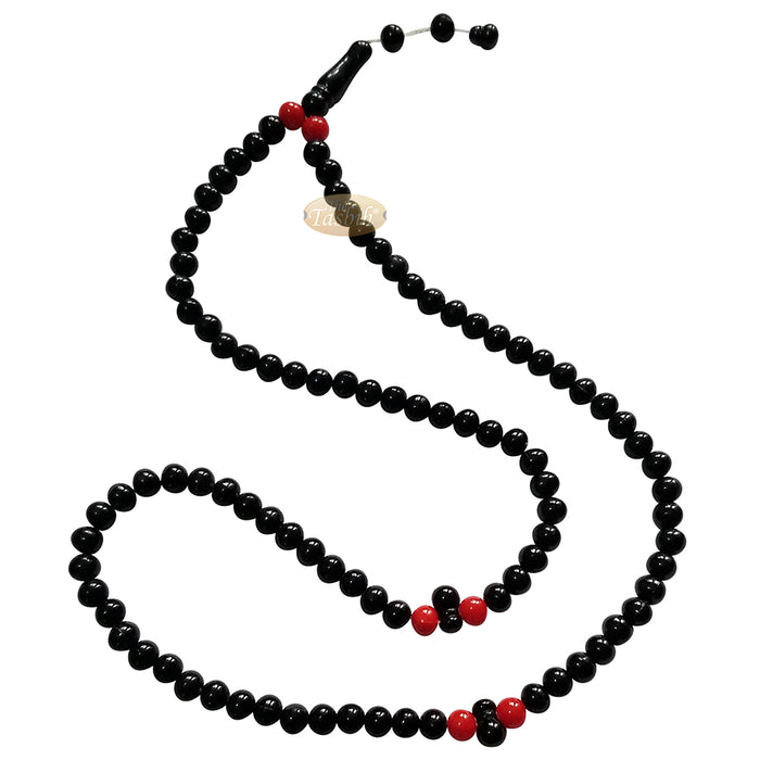 Med-Size Black Plastic Sufi Tasbih 6x8 mm Beads with Red Accent Beads
