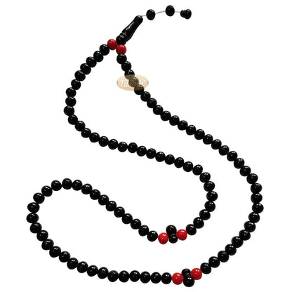 Med-Size Black Plastic Sufi Tasbih 6x8 mm Beads with Red Accent Beads