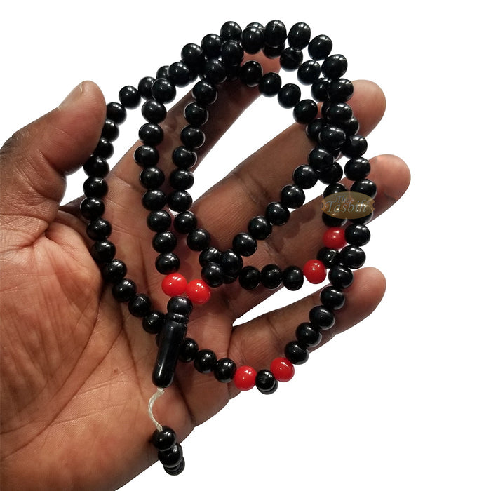 Med-Size Black Plastic Sufi Tasbih 6x8 mm Beads with Red Accent Beads