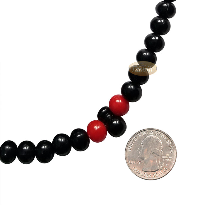 Med-Size Black Plastic Sufi Tasbih 6x8 mm Beads with Red Accent Beads