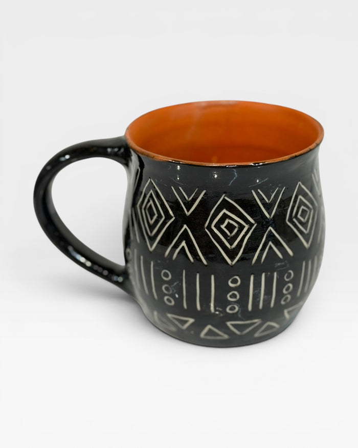 Mug, carved  - black and orange