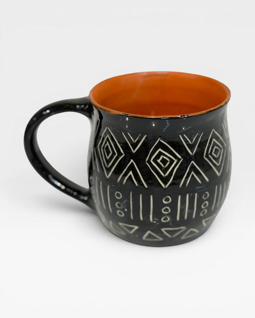 Mug, carved  - black and orange