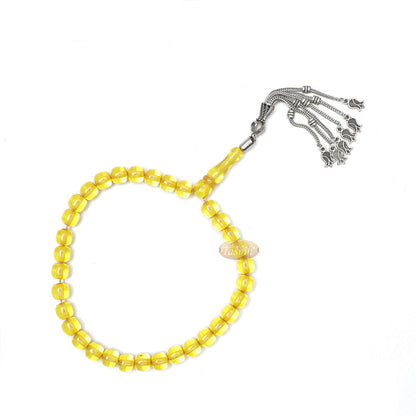 Muslim Dhikr Beads Small 33Ct Tasbih 9x8 mm Amber-Color Barrel with Tulip Charms