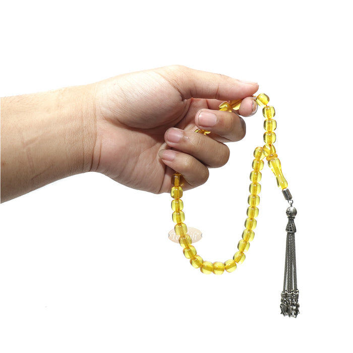 Muslim Dhikr Beads Small 33Ct Tasbih 9x8 mm Amber-Color Barrel with Tulip Charms