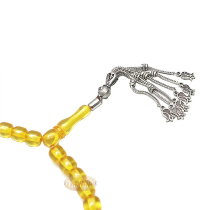 Muslim Dhikr Beads Small 33Ct Tasbih 9x8 mm Amber-Color Barrel with Tulip Charms