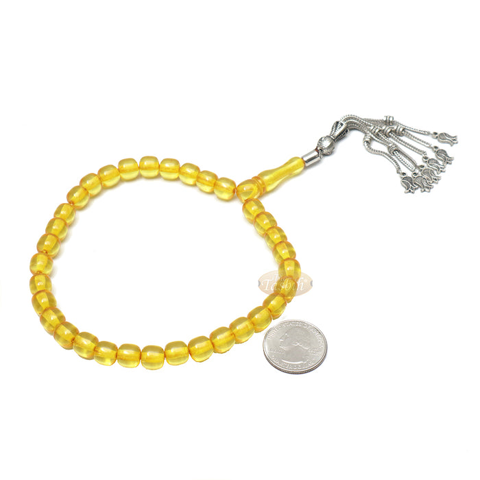 Muslim Dhikr Beads Small 33Ct Tasbih 9x8 mm Amber-Color Barrel with Tulip Charms