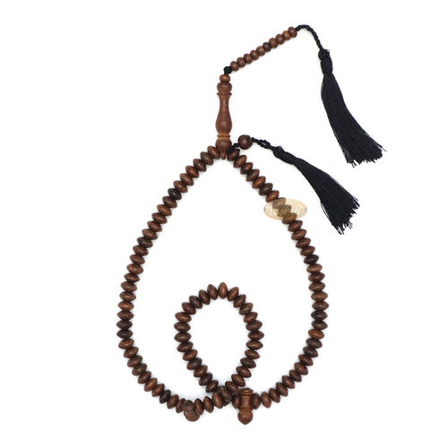 Muslim Natural Johar Wenge Wood Handmade Tasbih 10x5 mm 99-Bead Flat Oval Misbaha Prayer Beads