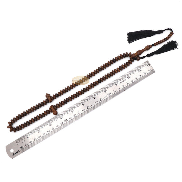 Muslim Natural Johar Wenge Wood Handmade Tasbih 10x5 mm 99-Bead Flat Oval Misbaha Prayer Beads