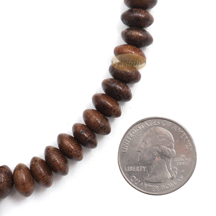 Muslim Natural Johar Wenge Wood Handmade Tasbih 10x5 mm 99-Bead Flat Oval Misbaha Prayer Beads