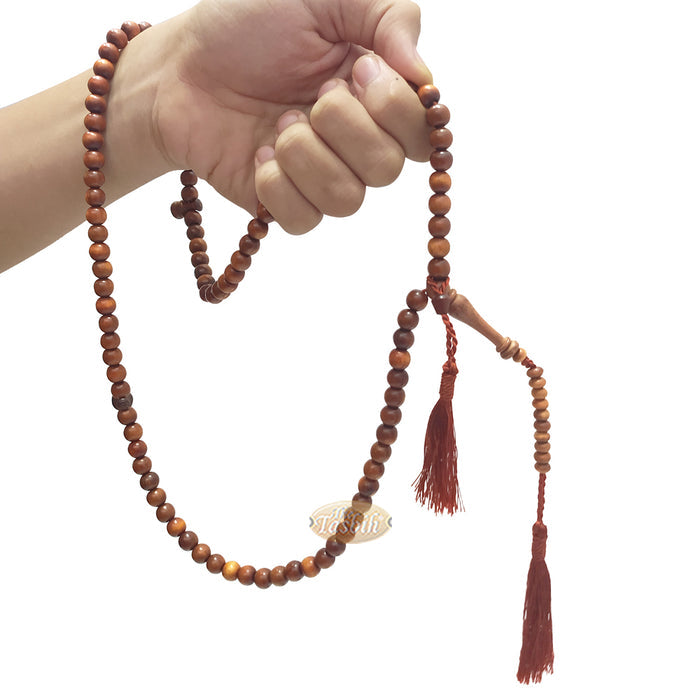 Naturally-Dyed Ironwood 8 mm Tasbih Prayer Beads 99-Bead with Matching Brown Tassels
