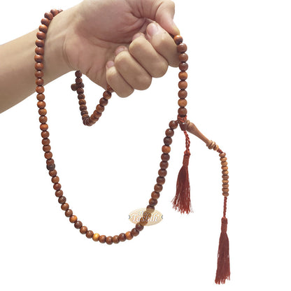 Naturally-Dyed Ironwood 8 mm Tasbih Prayer Beads 99-Bead with Matching Brown Tassels
