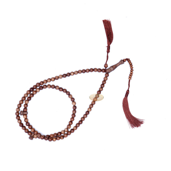 Naturally-Dyed Ironwood 8 mm Tasbih Prayer Beads 99-Bead with Matching Brown Tassels