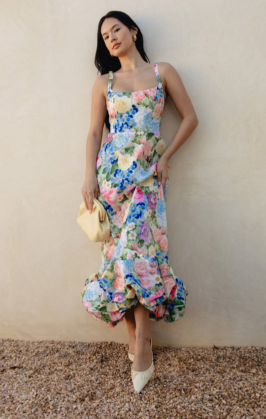 Rebecca Midi Dress ~ Flower Shop Taffeta