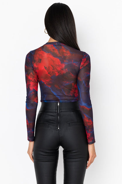 4 SWIRL MESH LONG BODYSUIT