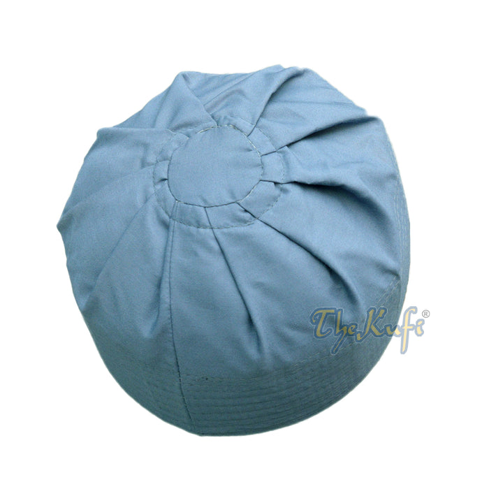 Pigeon Blue Ijazi Pleated-Top Solid Color Fabric Kufi Prayer Skull Cap Kufi Hat Tabligh Topi