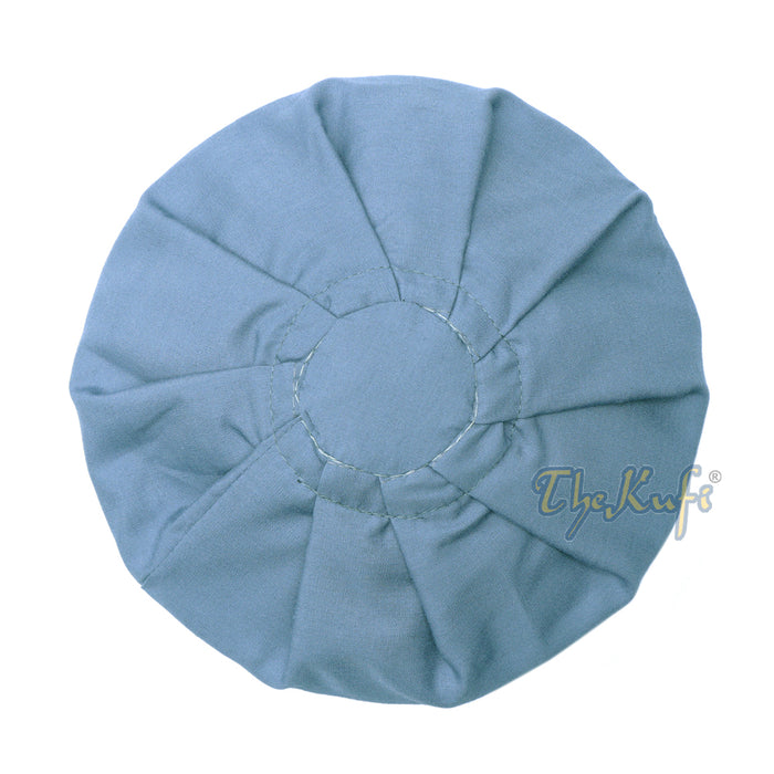 Pigeon Blue Ijazi Pleated-Top Solid Color Fabric Kufi Prayer Skull Cap Kufi Hat Tabligh Topi