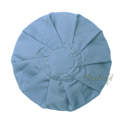Pigeon Blue Ijazi Pleated-Top Solid Color Fabric Kufi Prayer Skull Cap Kufi Hat Tabligh Topi