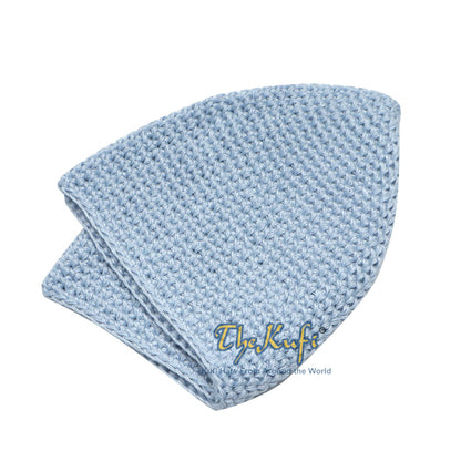 Plain Baby Blue Hand-Crocheted 100% Cotton Kufi Hat Design and Comfortable Fit