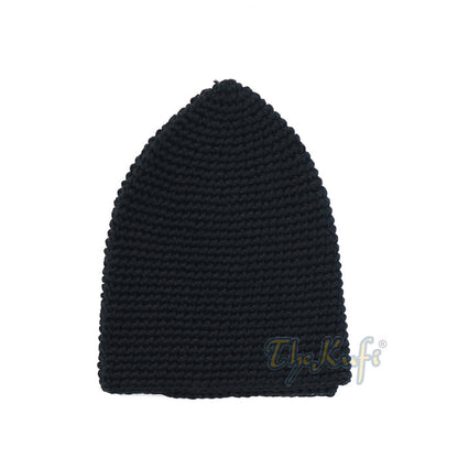 Plain Black Hand-Crocheted 100% Cotton Kufi Cap Comfortable Fit
