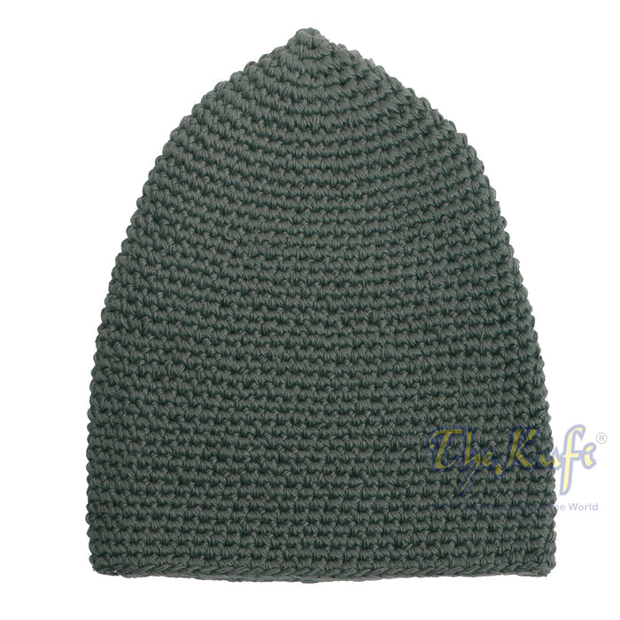 Plain Dark Army Green Hand-Crocheted 100% Cotton Jacquard Kufi Hat Design and Comfortable Fit