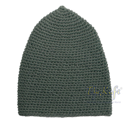 Plain Dark Army Green Hand-Crocheted 100% Cotton Jacquard Kufi Hat Design and Comfortable Fit