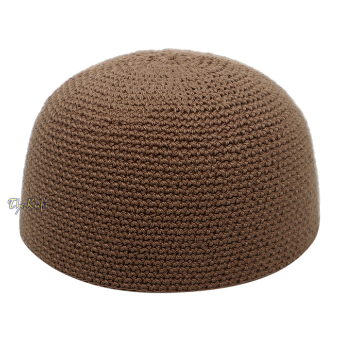 Plain Dark Khaki Hand-Crocheted 100% Cotton Kufi Hat -Design and Comfortable Fit
