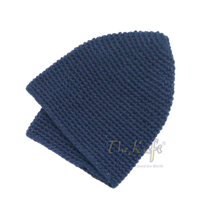Plain Dark Navy Blue Hand-Crocheted 100% Cotton Kufi Hat Fits Most Design and Comfortable Fit