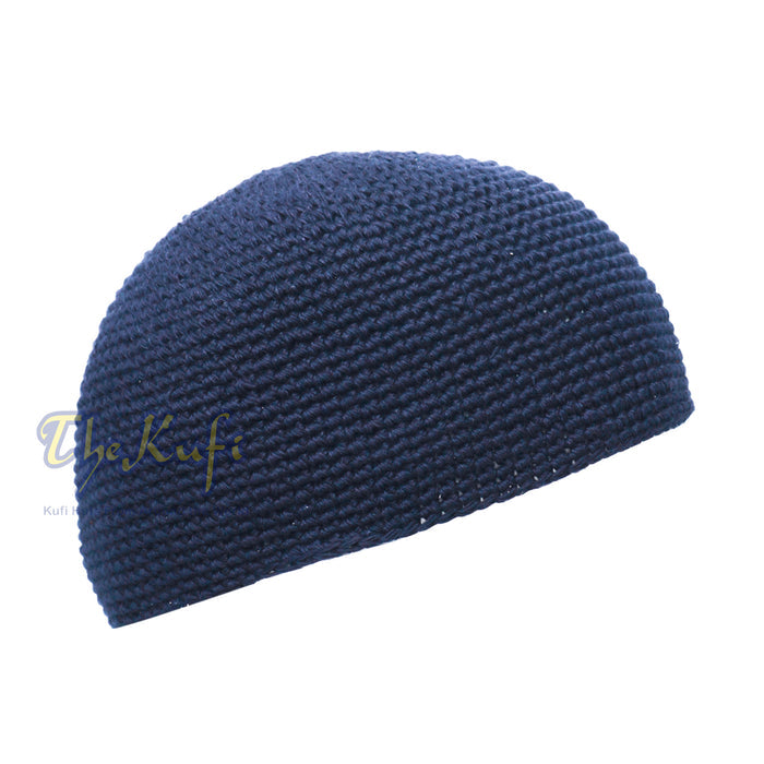 Plain Dark Navy Blue Hand-Crocheted 100% Cotton Kufi Hat Fits Most Design and Comfortable Fit