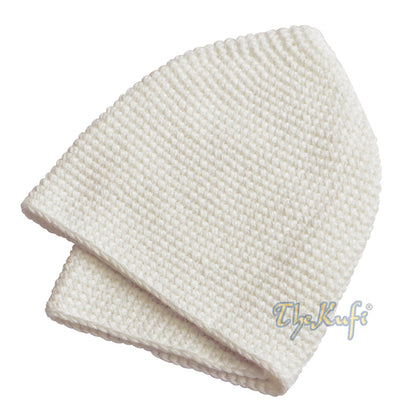 Plain Off-White Hand-Crocheted 100% Cotton Kufi Hat Design and Comfortable Fit
