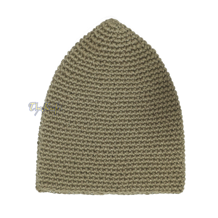 Plain Khaki Brown Hand-Crocheted 100% Cotton Jacquard Kufi Hat Design and Comfortable Fit