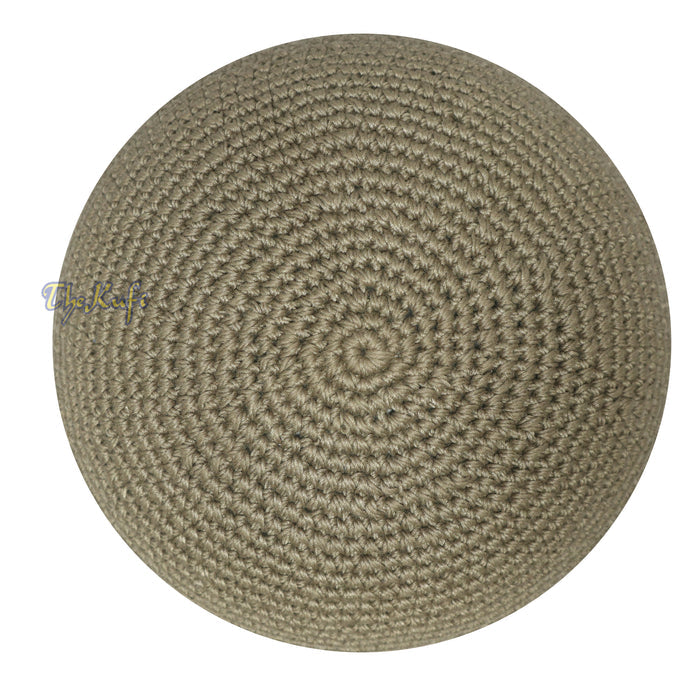 Plain Khaki Brown Hand-Crocheted 100% Cotton Jacquard Kufi Hat Design and Comfortable Fit