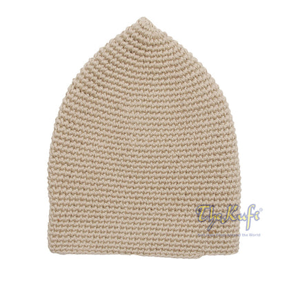 Plain Khaki Hand-Crocheted 100% Cotton Kufi Hat Design and Comfortable Fit
