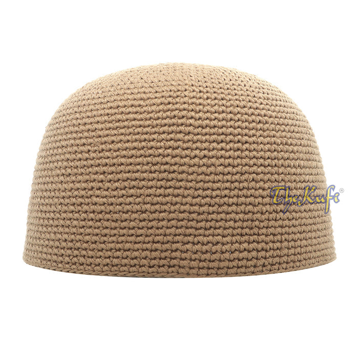 Plain Light Brown Hand-Crocheted 100% Cotton Kufi Hat Design and Comfortable Fit