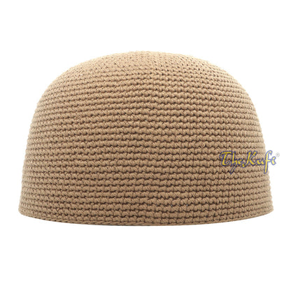 Plain Light Brown Hand-Crocheted 100% Cotton Kufi Hat Design and Comfortable Fit