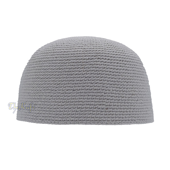 Plain Light Gray Hand-Crocheted 100% Cotton Jacquard Kufi Hat - Comfortable Fit
