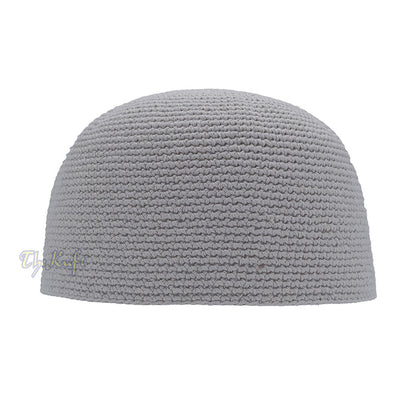 Plain Light Gray Hand-Crocheted 100% Cotton Jacquard Kufi Hat - Comfortable Fit