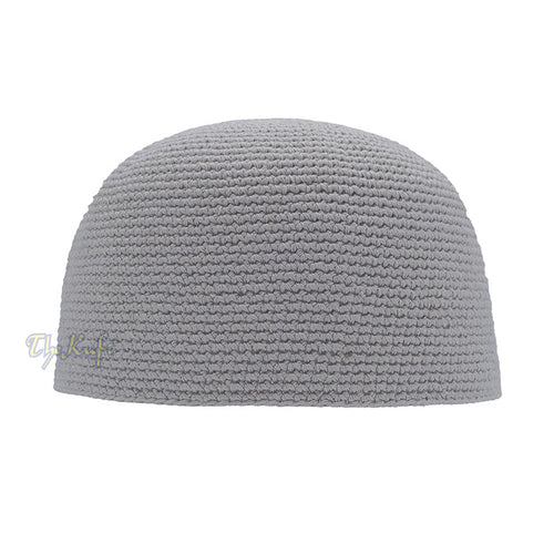 Plain Light Gray Hand-Crocheted 100% Cotton Jacquard Kufi Hat - Comfortable Fit