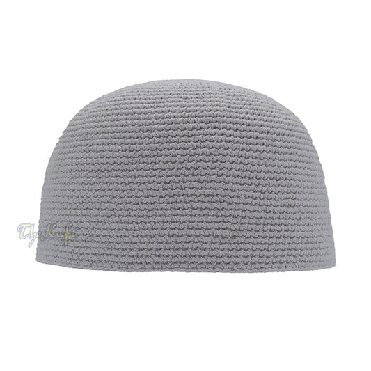 Plain Light Gray Hand-Crocheted 100% Cotton Jacquard Kufi Hat - Comfortable Fit